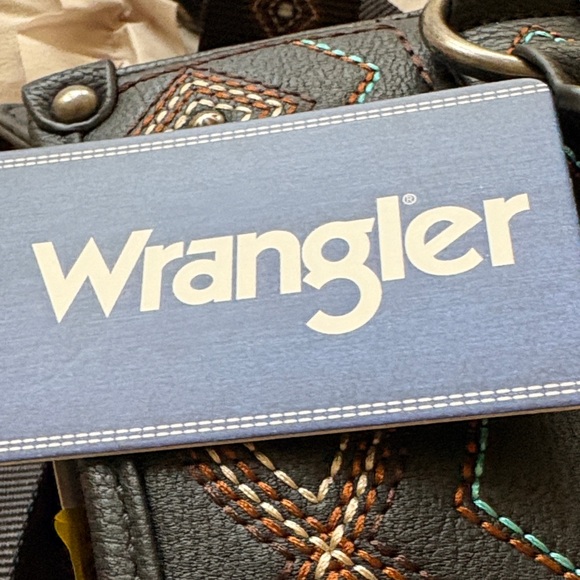 NWT Wrangler Black Satchel/Crossbody with Brown and Aqua Accents - Picture 8 of 8